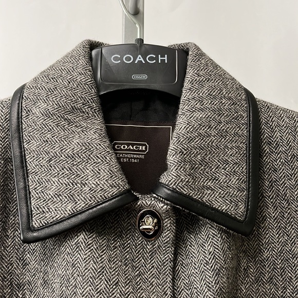 Coach Long Wool Herringbone Coat, Gray, Small - Picture 8 of 13